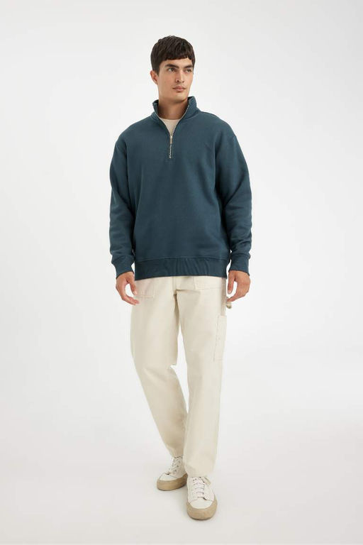 Толстая толстая толстовка на молнии и воротнике-стойке Comfort Fit - Defacto фото 2