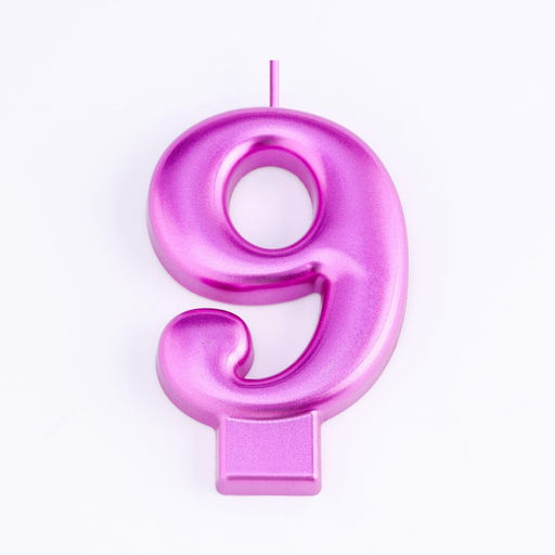 Цена за 2 шт. Свеча для торта «Европейская ГИГАНТ», цифра 9, 7 см, фиолетовый металлик