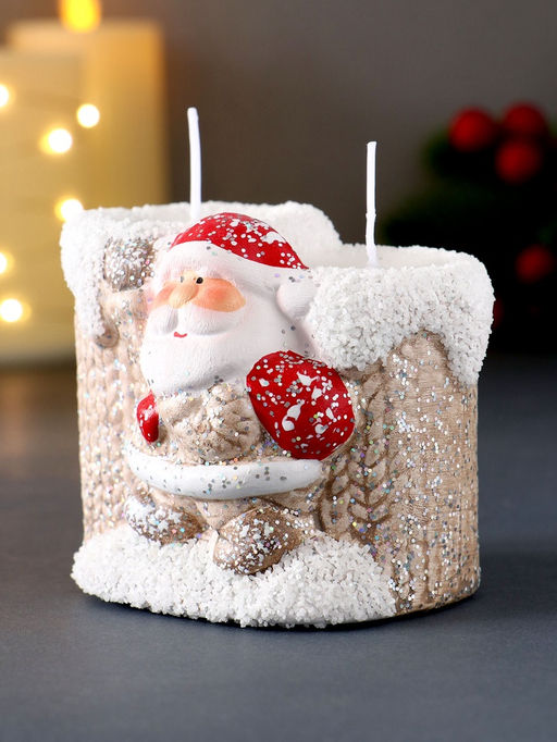 Подсвечник со свечами «Дед Мороз в бежевом кафтане», на 2 свечи, керамика, 7.5×5.5×6.5 см, МИКС