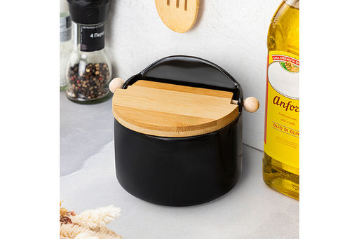 Банка для сыпучих продуктов 500 мл 15*10*11,1 см Черная + откидная бамбук.крышка, керамика - Elan gallery фото 10