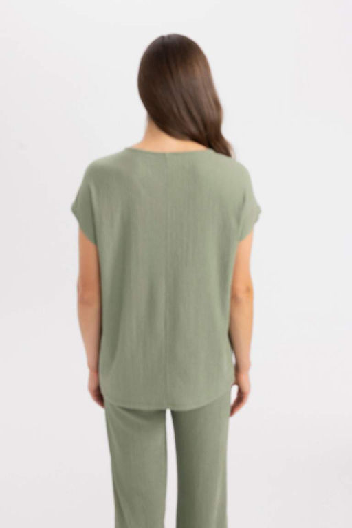 Футболка с короткими рукавами и V-образным вырезом - Defacto фото 7