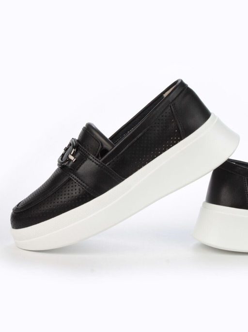 03-PDD169-6 BLACK/WHITE Полуботинки женские (натуральная кожа)