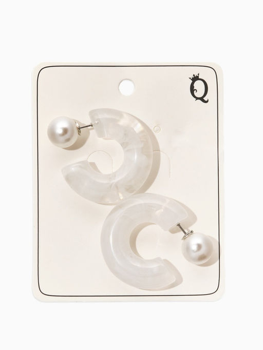 Цена за 2 шт. Серьги акрил «Полукольцо с бусиной №10», белые