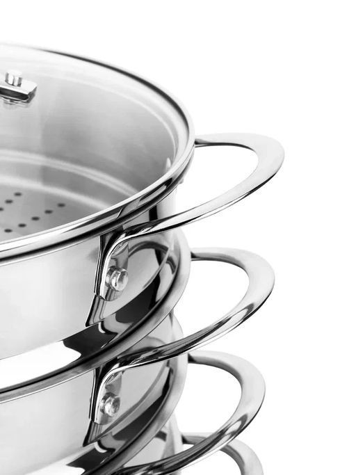 Мантоварка с крышкой стеклянной 26х9 см (3.6 л) из нерж. стали (3-х сл), цвет:серебристы,арт 4500-26 - D.L.K. фото 3