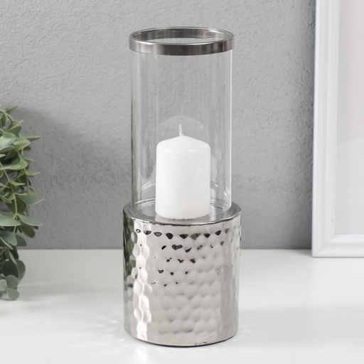 Подсвечник на 1 свечу «Нуар. Цилиндр», керамика, стекло, d=7.5 см, серебро, 9×9×24 см