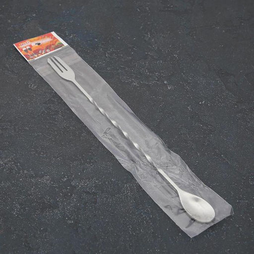 Ложка барная из нержавеющей стали с вилкой, длина 32,5 см, цвет серебряный - Simaland фото 3