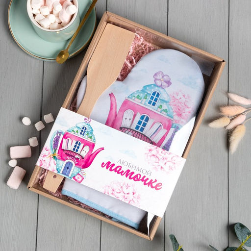 Кухонный набор Любимой мамочке,варежка-прихватка 20х28см, лопатка деревянная - Доляна фото 3