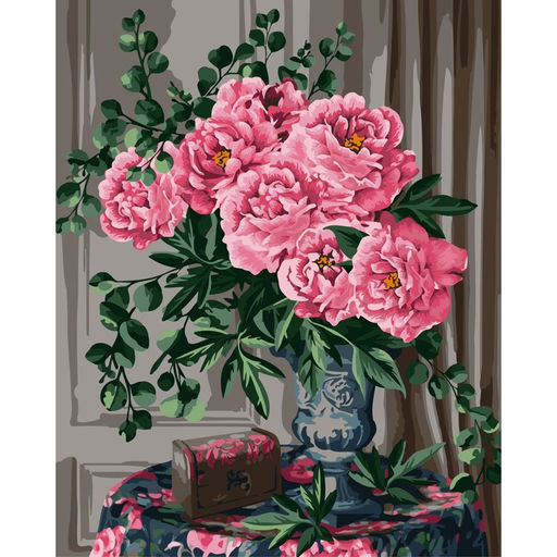 Картина по № на холсте 40*50см "Ваза с пионами" (КХ_44154) ТРИ СОВЫ, с акрил. красками