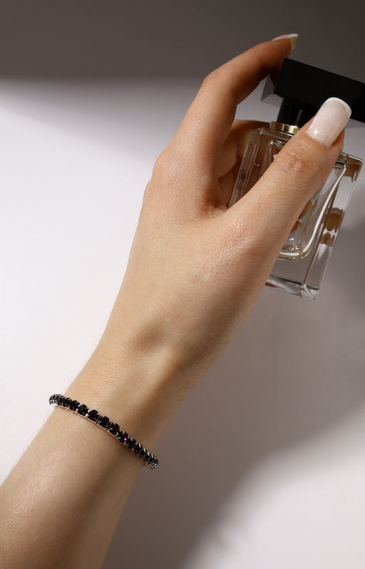 Браслет со стразами «Лёд» 1 ряд, цвет тёмно-фиолетовый в серебре, L=7 см