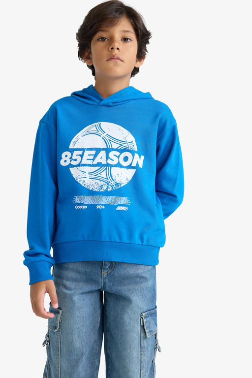 Kap__onlu Bask_l_ Sweatshirt Erkek _ocuk - Defacto фото 3