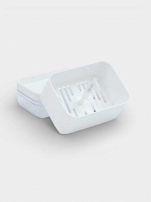 Дозатор для моющего средства с подставкой для губки Raccoon, губка в комплекте, белый