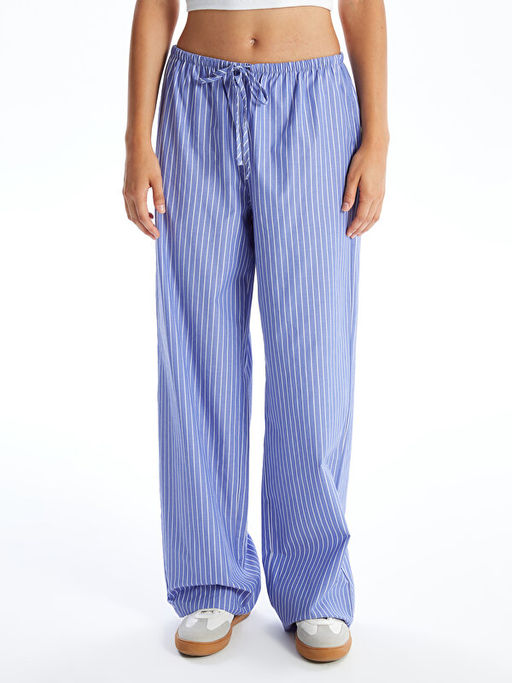 Beli Lastikli Rahat Kal?p ?izgili Kad?n Pantolon