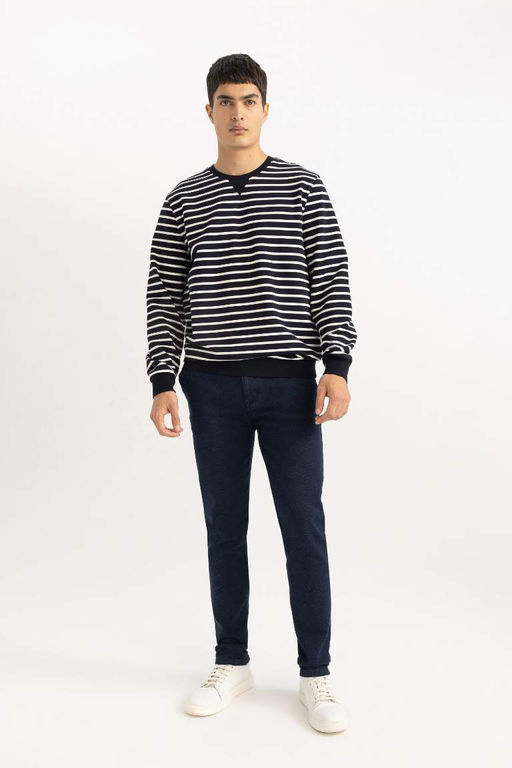 Толстовка в полоску Modern Fit с круглым вырезом - Defacto фото 2