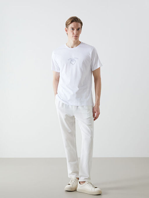 Bisiklet Yaka K?sa Kollu Bask?l? Penye Erkek Ti??rt