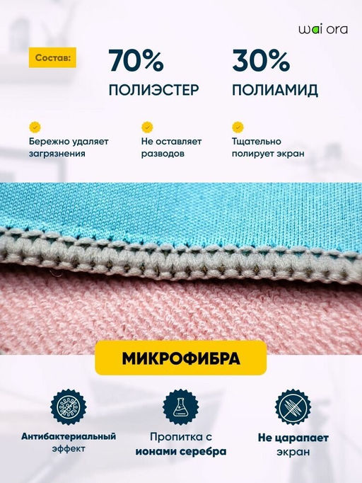 Двухсторонняя салфетка для гаджетов 2in1 (Голубой и коралловый) - Wai ora фото 3