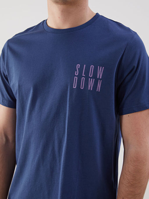 Bisiklet Yaka Bask?l? Penye Erkek Ti??rt