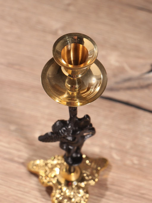 Подсвечник на 1 свечу Купидон, латунь, чёрный с золотом, 8.5?8.5?23.5 см