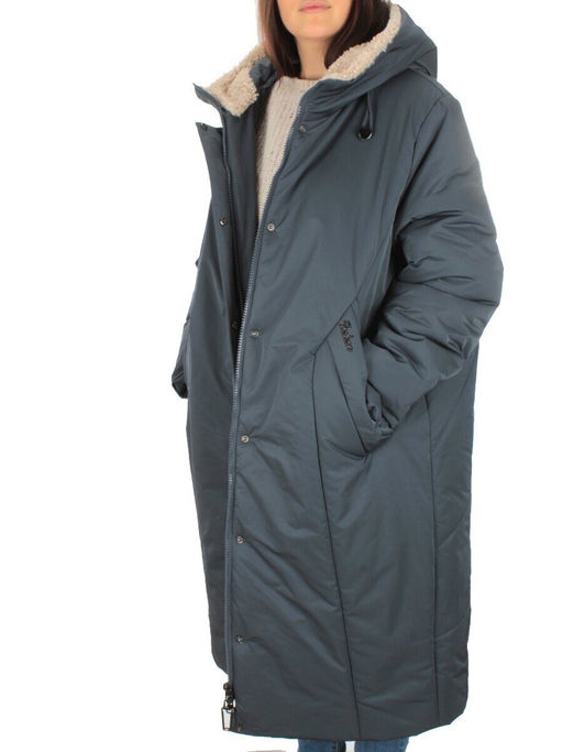 M-9029 GRAY/BLUE Пальто зимнее женское CORUSKY (верблюжья шерсть) - Фабричный китай фото 9