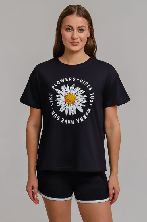 Арт. 9105 Пижама с шортами 42-50 (5 шт) Цвет:верх-черный, низ-черный - Калинка фото 6