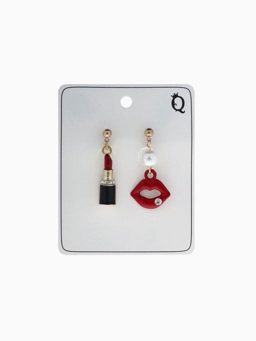 Серьги ассорти «Красотка» помада, губы, цвет красно-чёрный в золоте