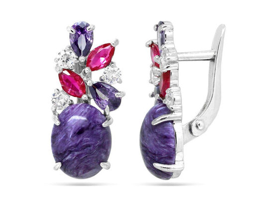 Серьги из серебра чароит, СПН4185