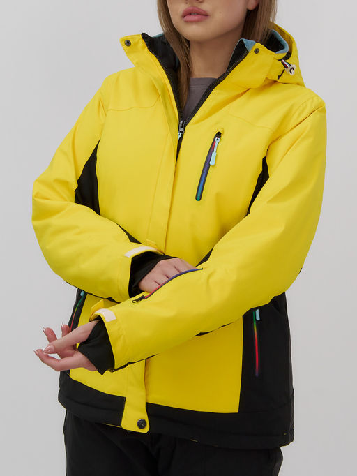Горнолыжная куртка женская зимняя желтого цвета 027J - Chunmai фото 5