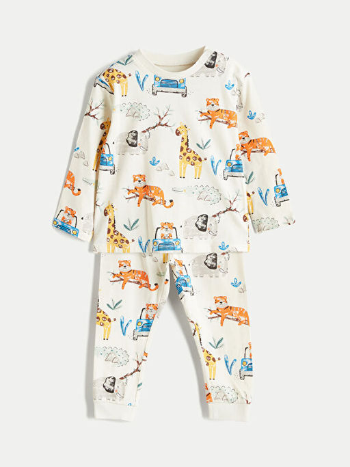 Bisiklet Yaka Bask?l? Erkek Bebek Pijama Tak?m