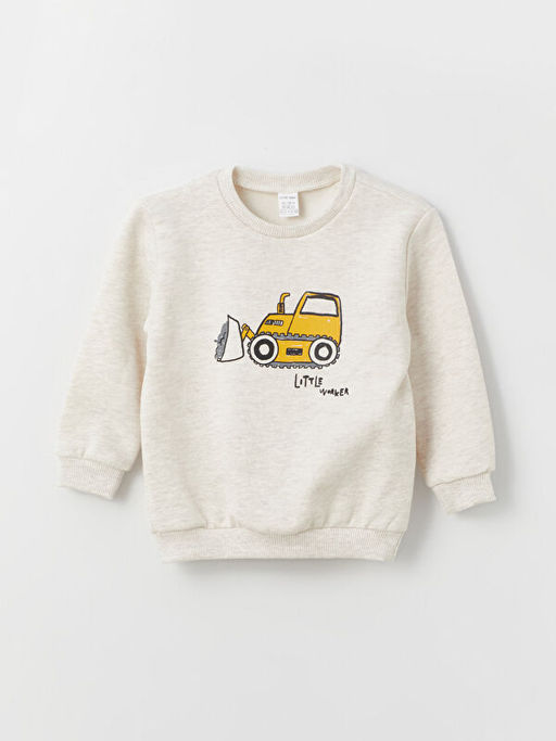 Bisiklet Yaka Uzun Kollu Bask?l? Erkek Bebek Sweatshirt