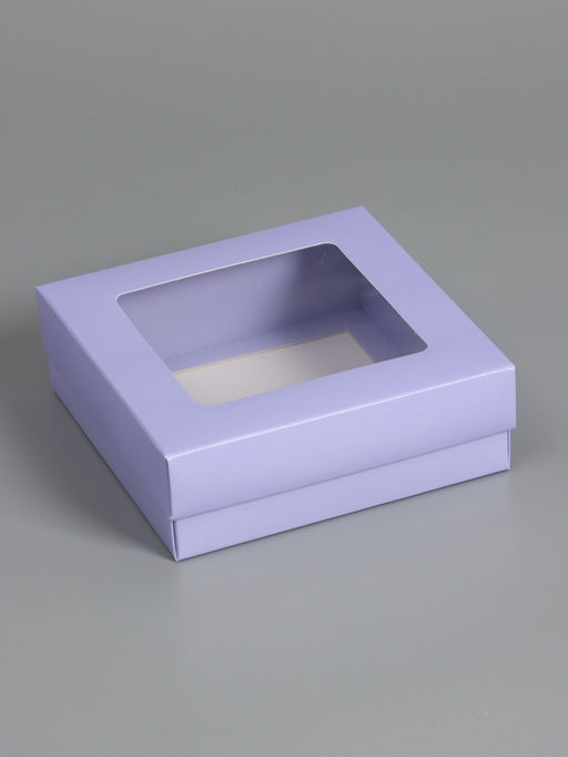 Цена за 5 шт. Коробка складная, крышка-дно,с окном, сиреневая, 15 х 15 х 5 см