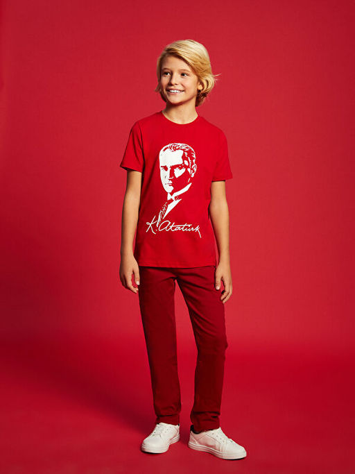 Bisiklet Yaka Atat?rk Bask?l? Erkek ?ocuk Ti??rt - Waikiki фото 2