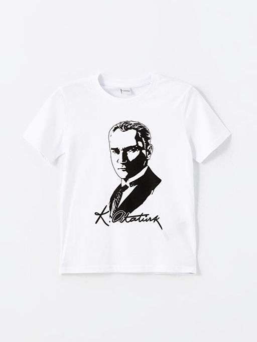 Bisiklet Yaka Atat?rk Bask?l? Erkek ?ocuk Ti??rt