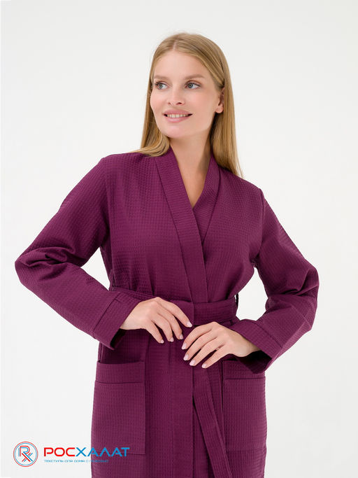 Женский вафельный халат с планкой сухая роза В-02 (29)