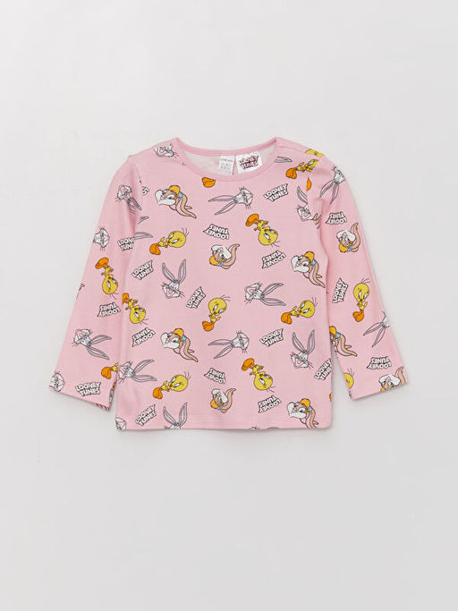 Bisiklet Yaka Uzun Kollu Looney Tunes Bask?l? K?z Bebek Pijama Tak?m? - Waikiki фото 2