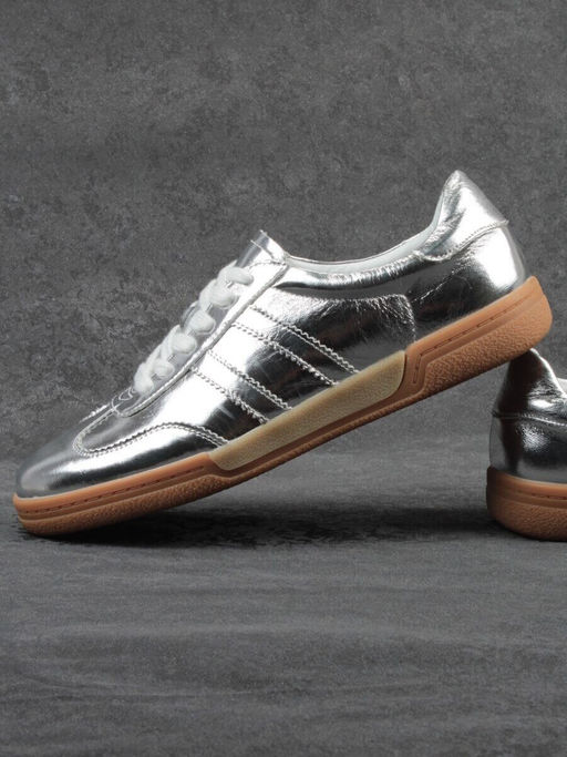 03-B6C-7C GREY/SILVER Кеды женские (натуральная кожа)