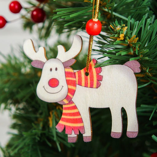 Цена за 2; шт. Елочная игрушка Счастливый олень, МИКС