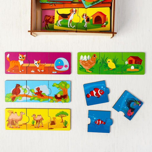 Пазл тройной Мама, малыш, домик, деталь 5х5 см - Лесная мастерская фото 2