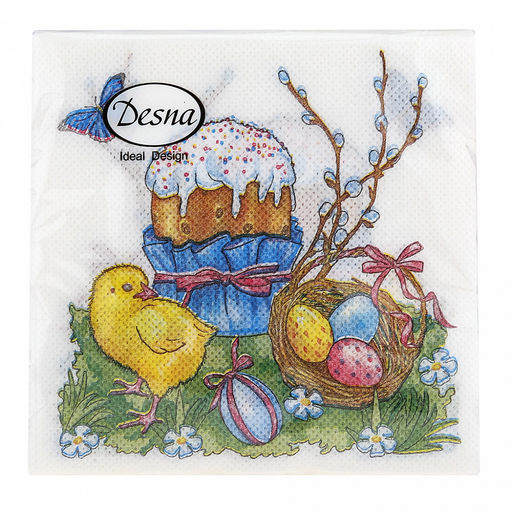 Салфетки бумажные "Desna Design" 24х24см, 1 слойные, 40 штук в упаковке, 100% целлюлоза, "Пасха" (Россия)