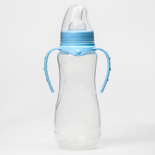 Бутылочка для кормления M&B, классическое горло, с ручками, от 0 мес., 250 мл., приталенная, МИКС