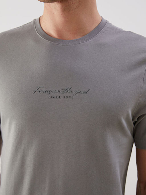 Bisiklet Yaka Bask?l? Penye Erkek Ti??rt