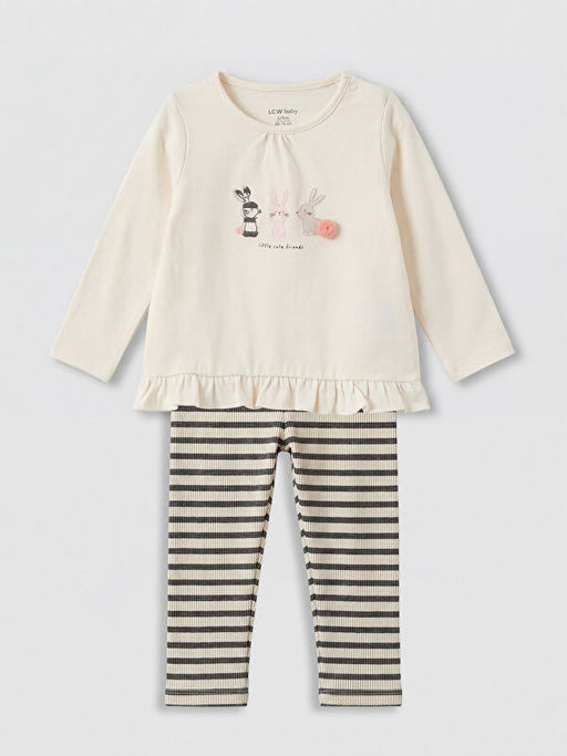 Bask?l? K?z Bebek Bluz ve Tayt