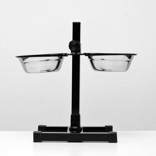 Подставка с мисками, 2 х 350 мл, высота 30 см, разборная, чёрная - Пижон фото 3