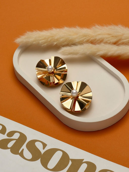 Клипсы Тренд объёмный цветок, цвет золото