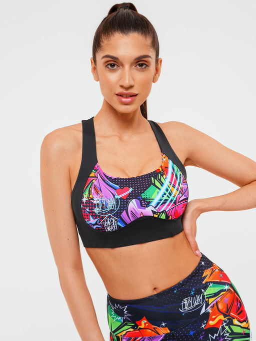 Спортивное бра FIT POP ART со средней поддержкой и вставными чашками