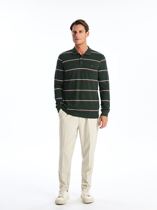 Polo Yaka Uzun Kollu ?izgili Erkek Sweatshirt - Waikiki фото 2