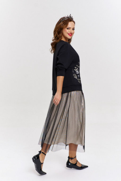 Бежевый расширенный мидиюбка из шелка и сетки с разрезом AVE RARA 3017 шампанское  фото 3