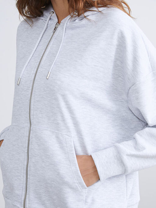 Kap??onlu Oversize Kad?n Fermuarl? Sweatshirt
