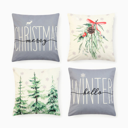 Набор декоративных новогодних наволочек «Этель. Hello, winter» 40×40 см, 4 штуки, велюр