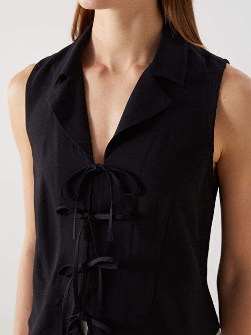 Keten Kar???ml? Ba?lama Detayl? Kad?n Yelek