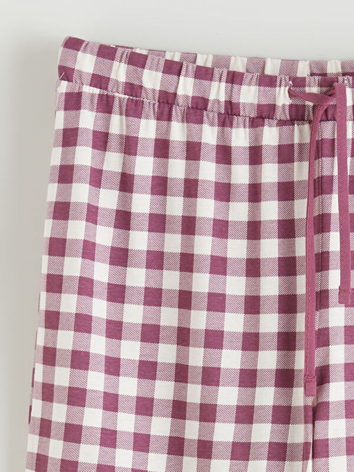 Beli Lastikli Ekose Kad?n Jogger Pijama Alt?