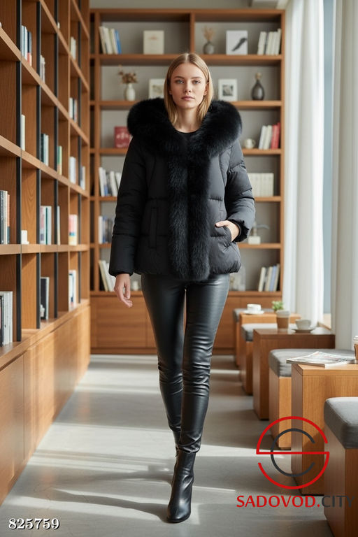 Пуховик с капюшоном натуральный мех